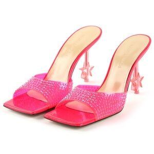 Mach & Mach Crystal embellished star mules hot pink